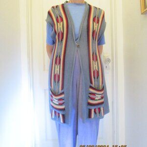 Chaps Sweater Vest, long, light blue with Native American design, XL